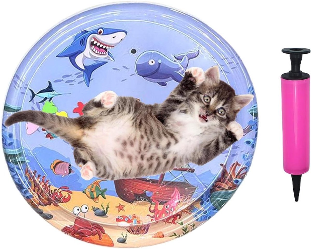 Koelmat Katten - Speelkussen Kat - Zomerse Verkoeling - Krabvast Waterbestendig - 100 cm - Blauw