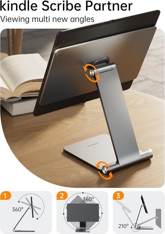 Verstelbare Magnetische Tabletstand voor Kindle Scribe 10.2 Inch - Draagbare Aluminium Houder voor Lezen en Werken, Ideaal voor Thuis en Kantoor — afbeelding 5