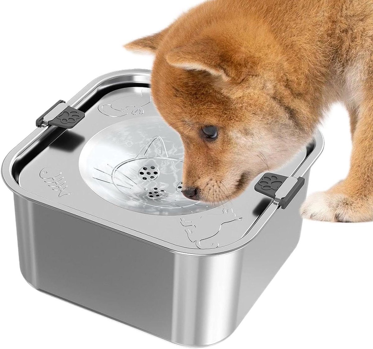 Honden Drinkbak - Waterbak Hond - Morsvrij Drinken - Roestvrij Staal - 3L - Zilver