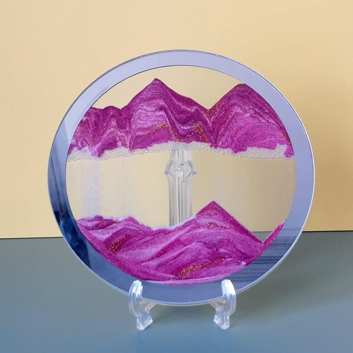 Zandlandschap Decoratie - Bewegend Zand - Ontspanning Thuis - 360 Graden Rotatie - Diameter 16cm - Multicolor
