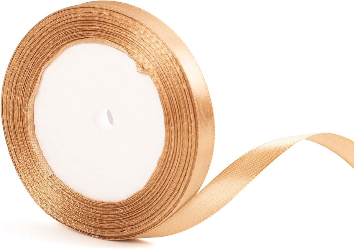 Champagne Gouden Kerstribbon van 10mm - 22m Dunne Versiering voor Cadeaus, Bruiloften en Haaraccessoires