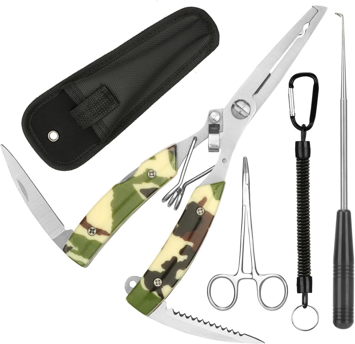 Multifunctionele Visgereedschap Set met Lanyard, Kromme Forceps en Haakverwijderaar voor Efficiënt Vissen en Onderhoud