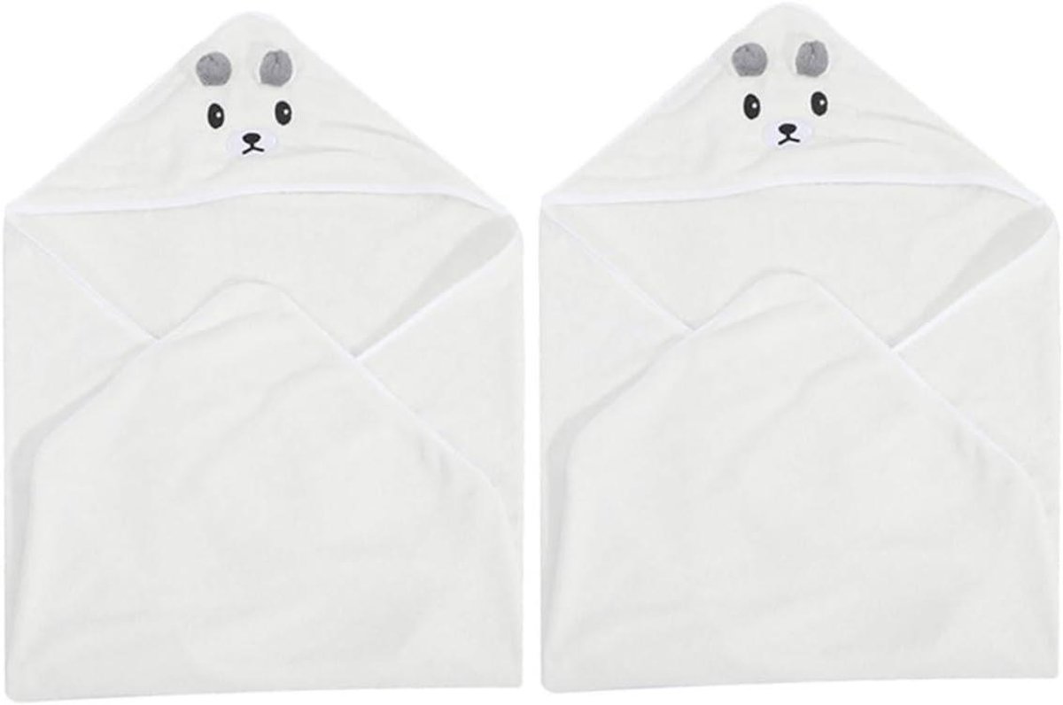 Baby Badcape - Kinder Handdoek - Na Het Baden - Superzacht Koraalfleece - 80x80cm - Wit