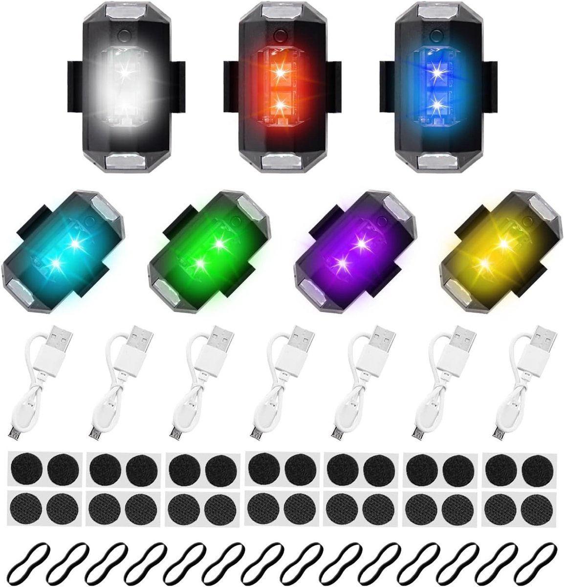 Strobe LED Verlichting voor Drones en Voertuigen, 7 Kleuren, USB Oplaadbaar, Anticollisielicht en Flitslicht voor Motoren, Auto's en RC Voertuigen