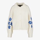 TwoDay gebreid meisjes vest wit met blauwe bloemen - Maat 122/128