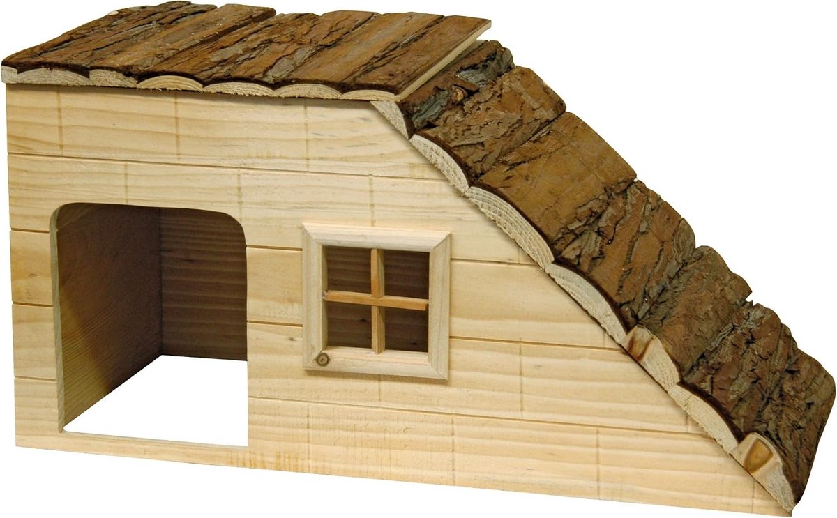 Konijnenhuis - Natuurlijk Hout - 25 x 50 x 25 cm - Huisje met Helling voor Kleine Knaagdieren