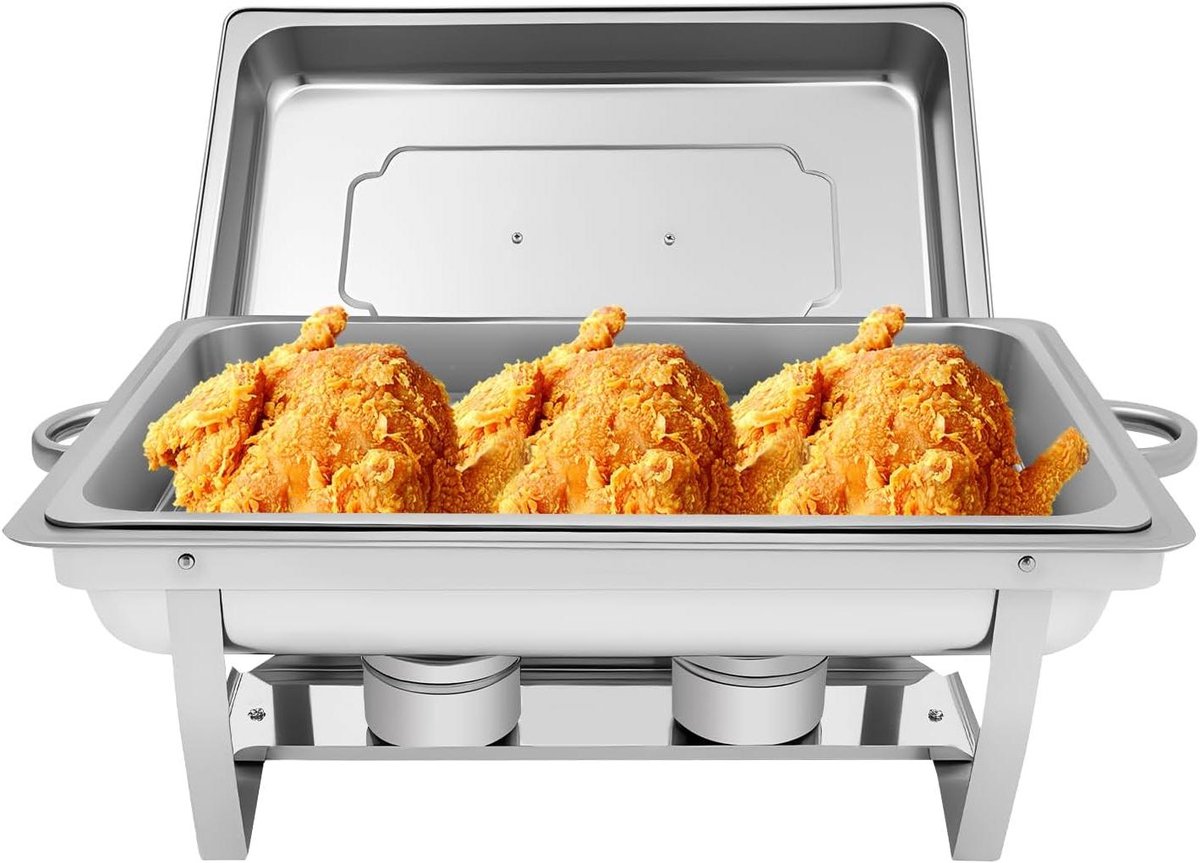 Warmhoudbak RVS - Buffetwarmer Voedselcontainer - Gerechten Warm Houden - Waterbad Verwarmingssysteem - 9 liter - Zilver
