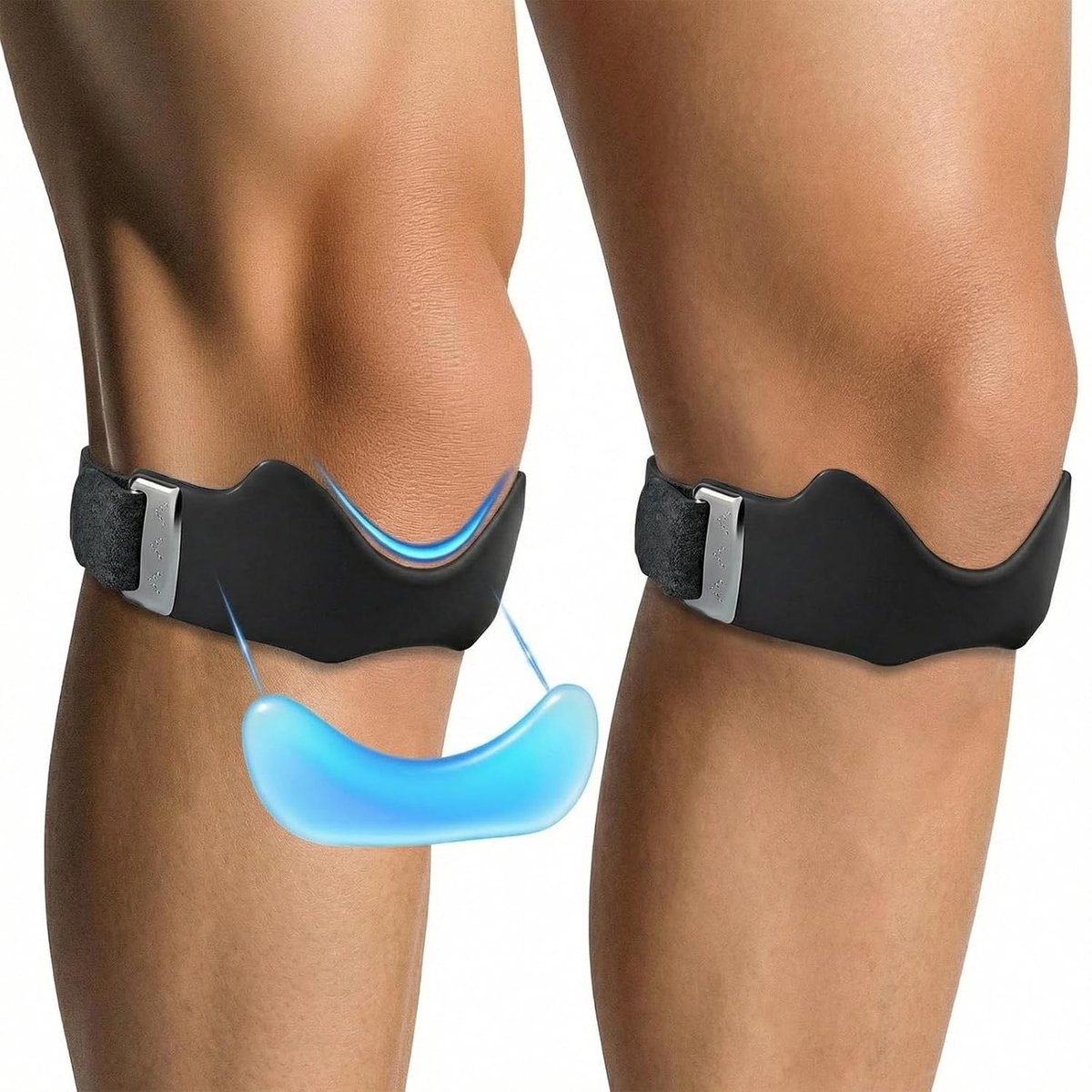 Ulisem - Patellaband Knie – Knieband met Siliconen – Verstelbare Kniebrace voor Hardlopen, Wandelen & Sport – Dames en Heren – Zwart – 2 Stuks - 17.5*5cm