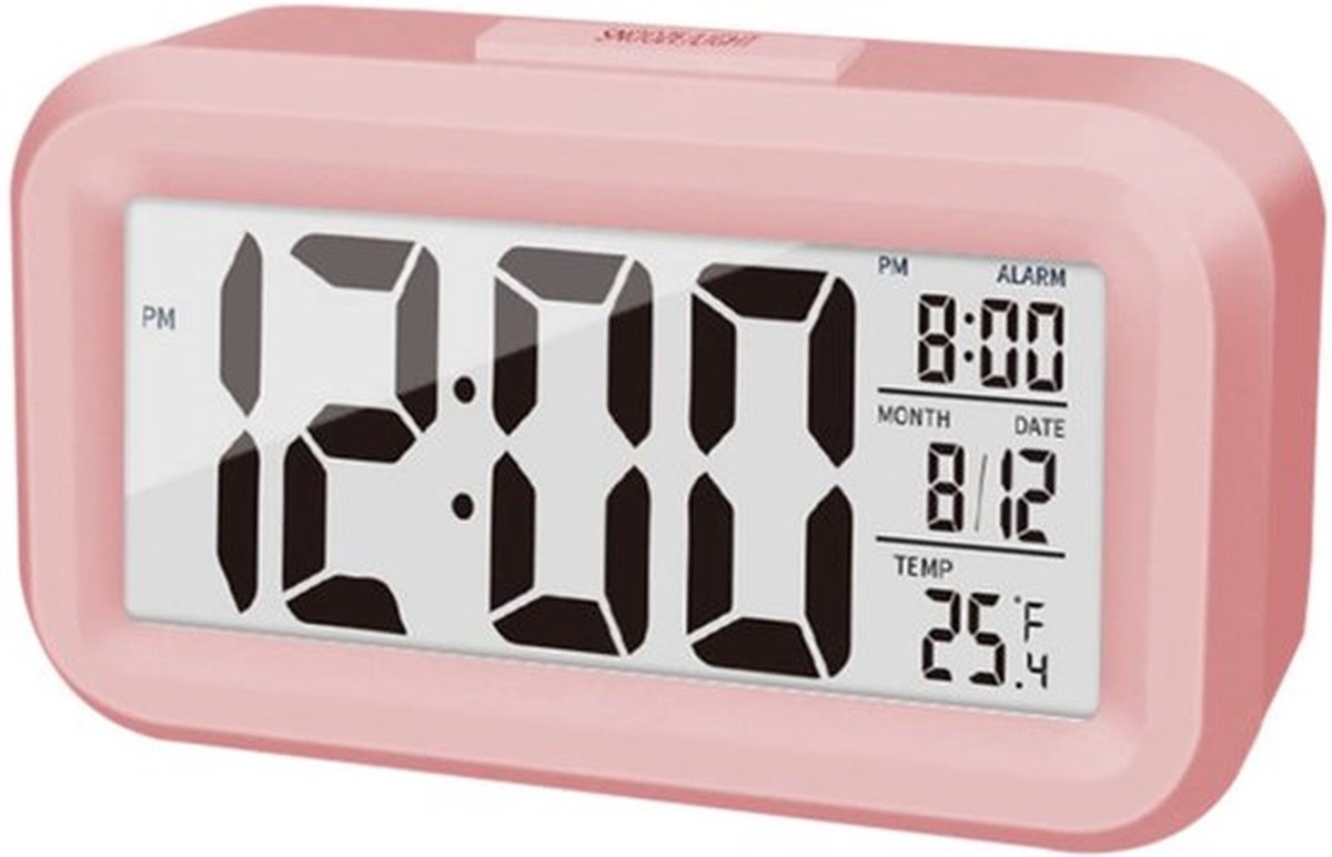 Digitale Wekker, Led-Display, Temperatuur, Draagbare Snoozefunctie, Helderheid, Batterijgevoede Wekker (Roze, Batterijen Niet Inbegrepen)