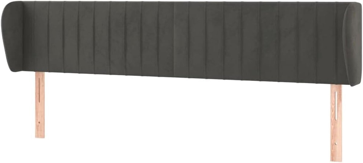 Hoofdbord met oren - Bedachterwand fluweel - Comfortabel lezen - In hoogte verstelbaar - 203 cm breed - Donkergrijs