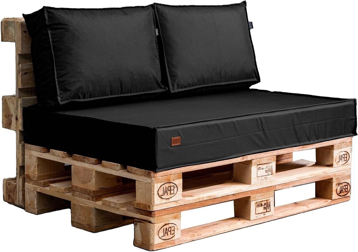 Tuinkussen set - Palletkussens Bankkussens - Terras Meubileren - Duurzaam Polyester - 120x65x10 cm - Zwart