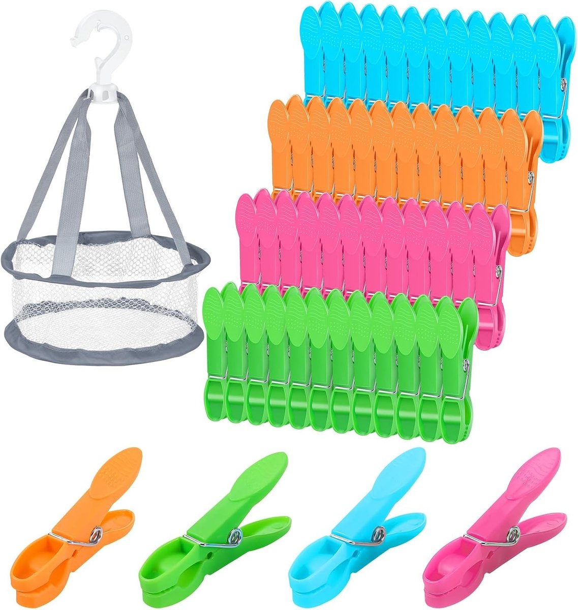 Kleurige en Sterke Wasknijpers - 48 Stuks Winddicht, Ideaal voor Waslijnen en Kleding