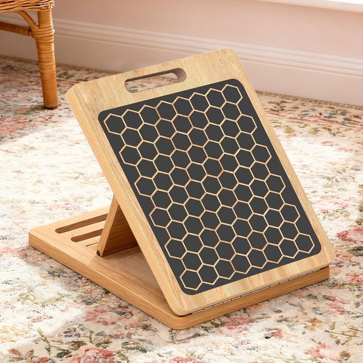 Schuine Plank Kuitrekken - Hellingwig Balansbord - Spierversterking Flexibiliteit - Instelbare Kantelhoeken - 37x30x4 cm - Houtkleur