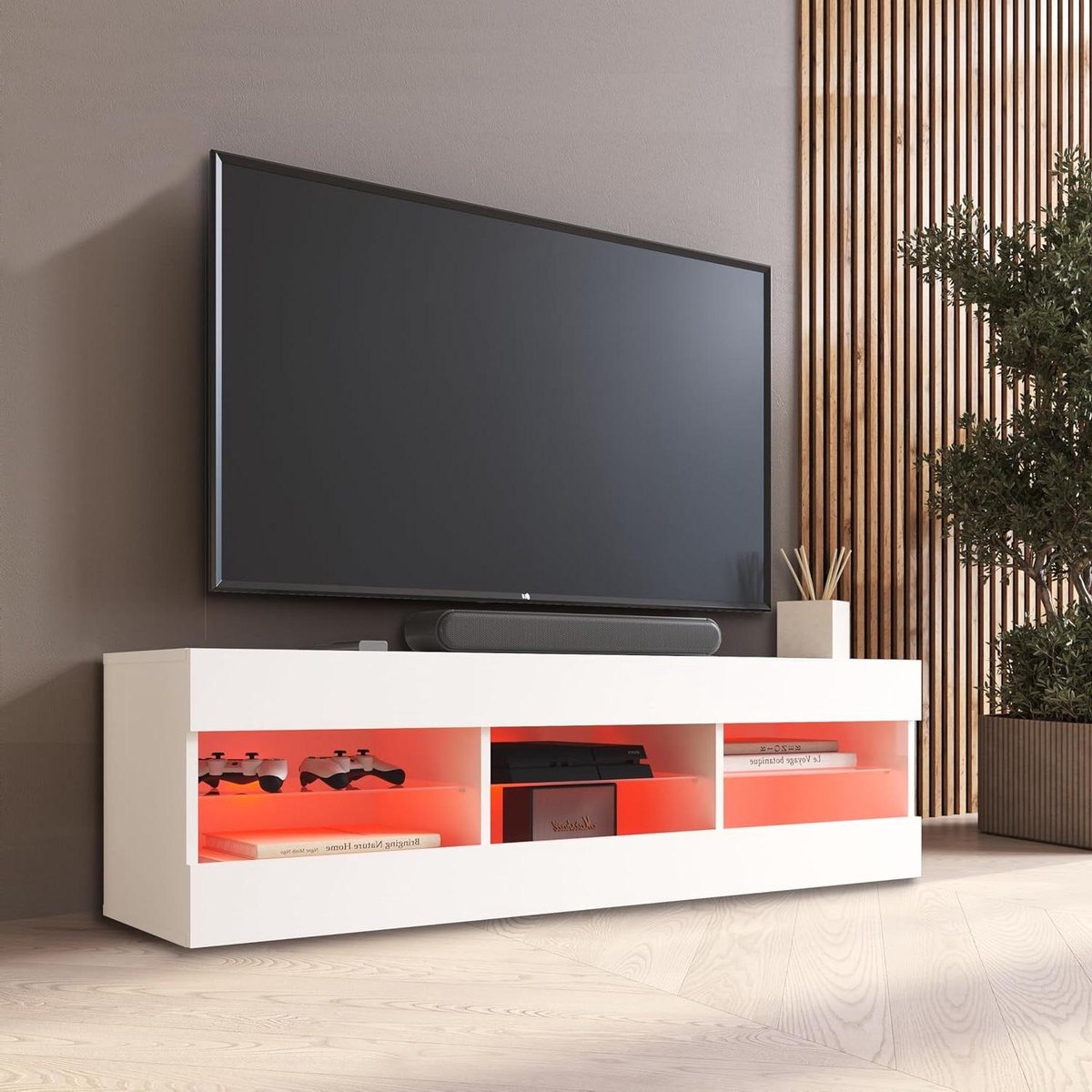 Tv-meubel - Tv-kast RTV-kast - Woonkamer Inrichten - Met RGB-ledverlichting - 140 cm breed - Wit