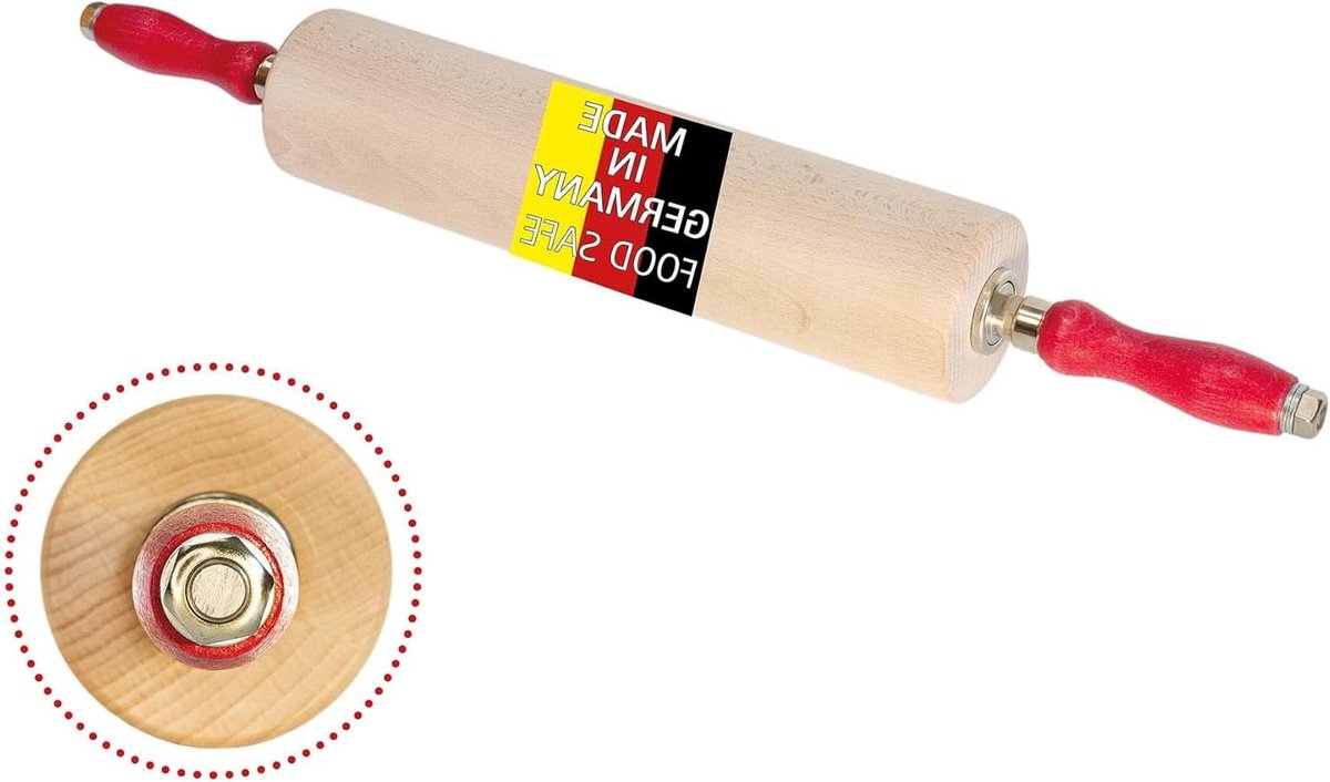 Deegroller Hout - Bakroller Deegsteker - Deeg Uitrollen - Met Kogellager - 35 cm - Lichtbruin