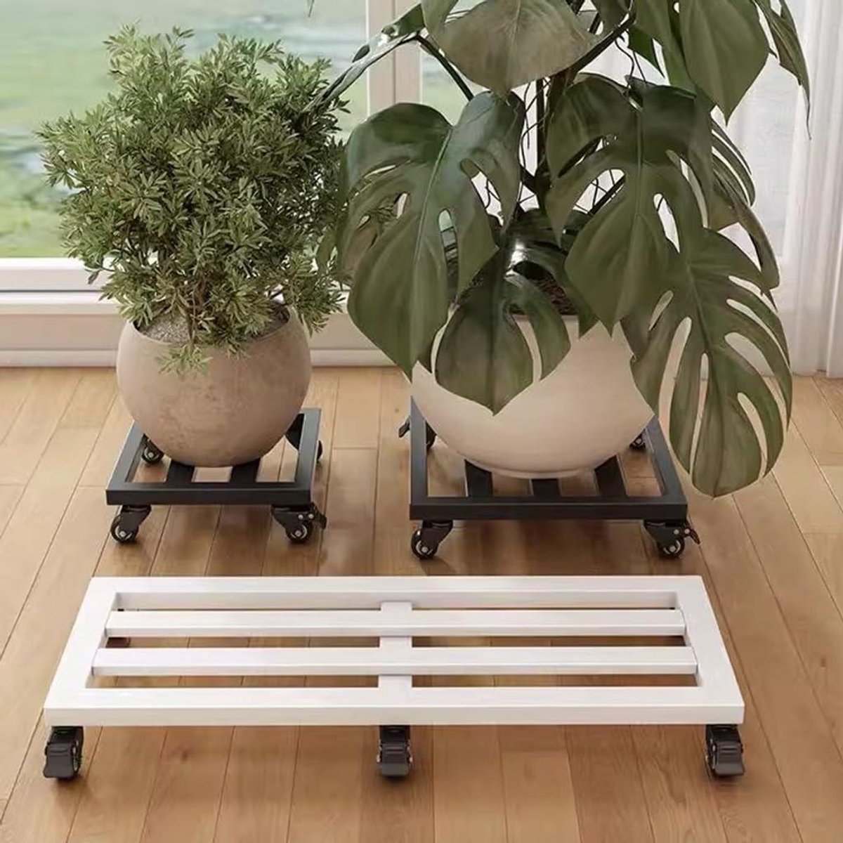 Plantenstandaard met wielen - Plantenwagen Rolly - Zware planten verplaatsen - Afsluitbare wielen - 600 lbs capaciteit - Wit
