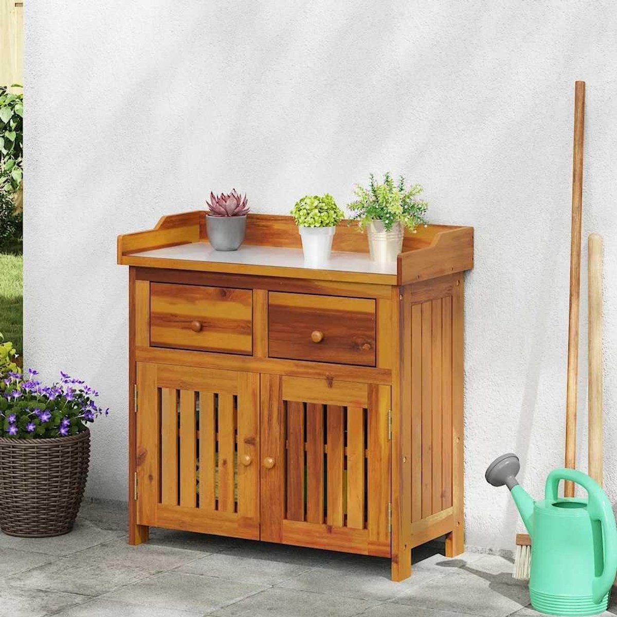 Tuinkast Acaciahout - Opbergkast Buiten - Tuin Spullen Opbergen - Massief Hout - 78 x 36.5 x 78 cm - Bruin