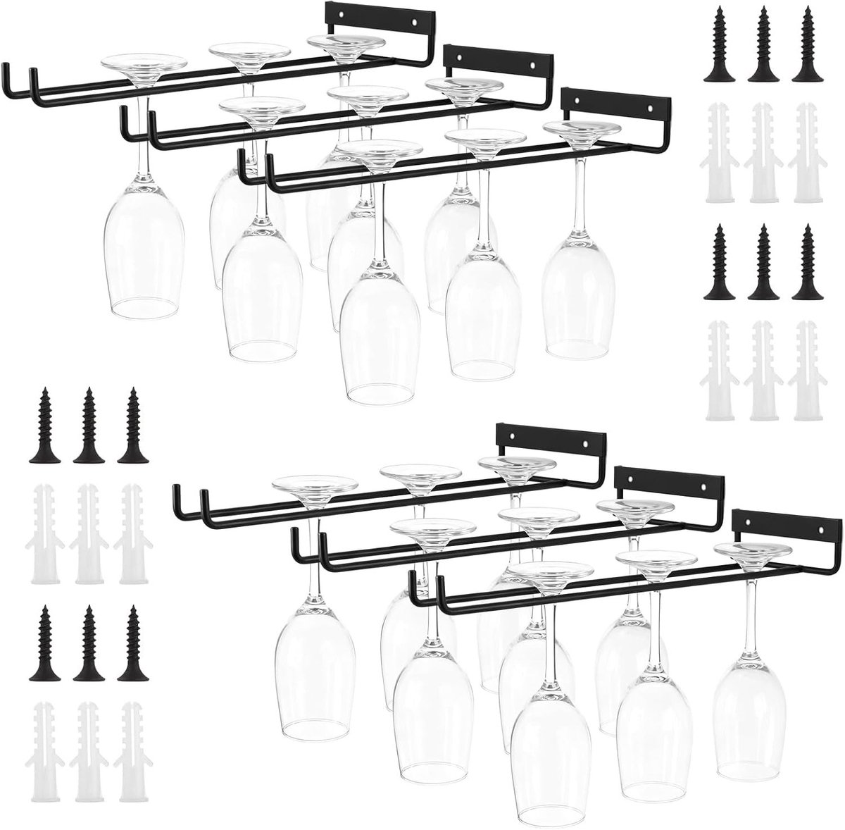 Ophangrek voor wijnglazen - Zwart - 30 x 10 cm - Metalen Glazenhouder voor Huisbar en Keuken