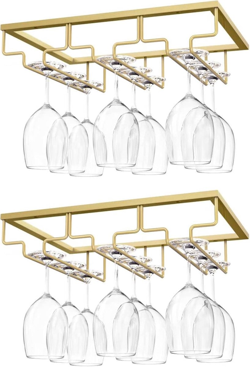 Ophangrek voor wijnglazen - Goud - 3 Rails 2 stuks - IJzeren Glashouder - Voor Keuken en Bar