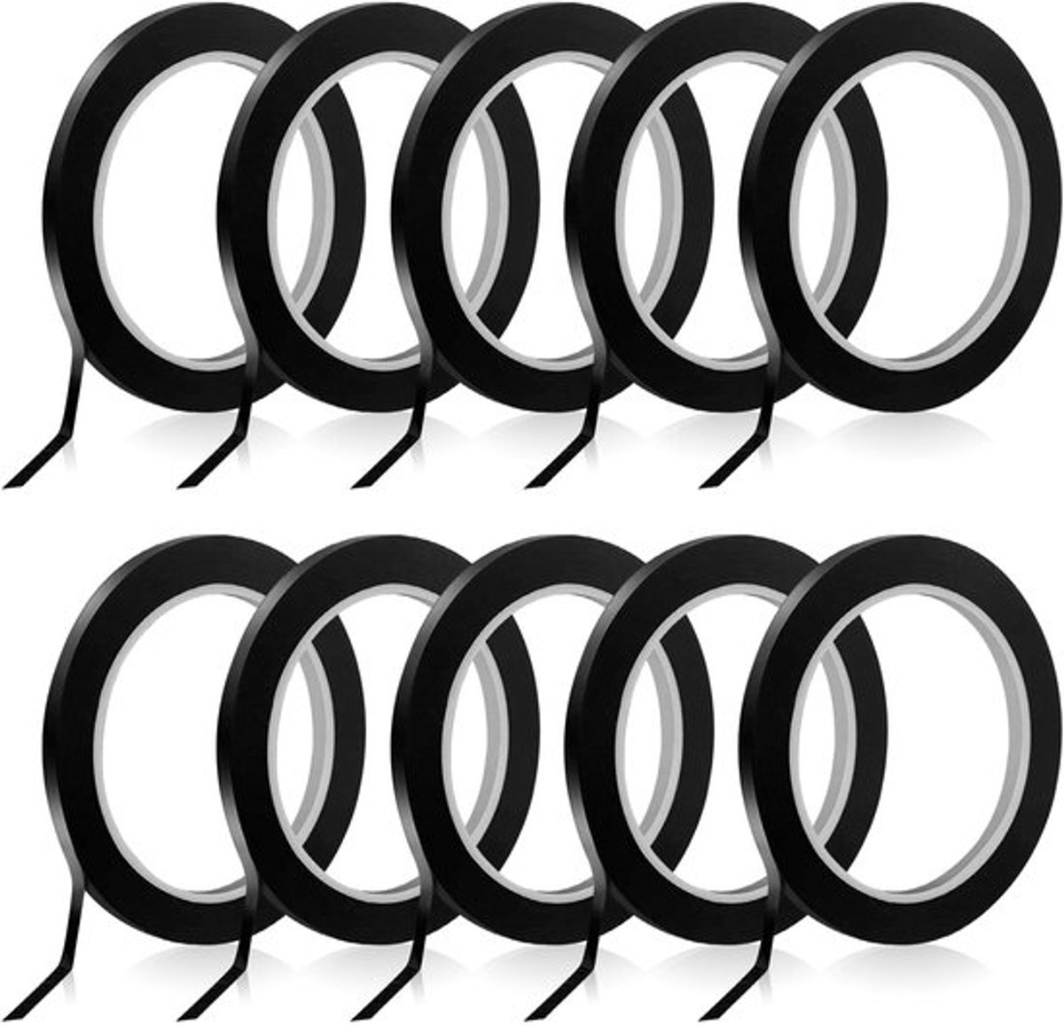 10 Rollen Whiteboard Plakband, 3 mm x 66 m Zwart Fine Line Tape voor Creatief Gebruik
