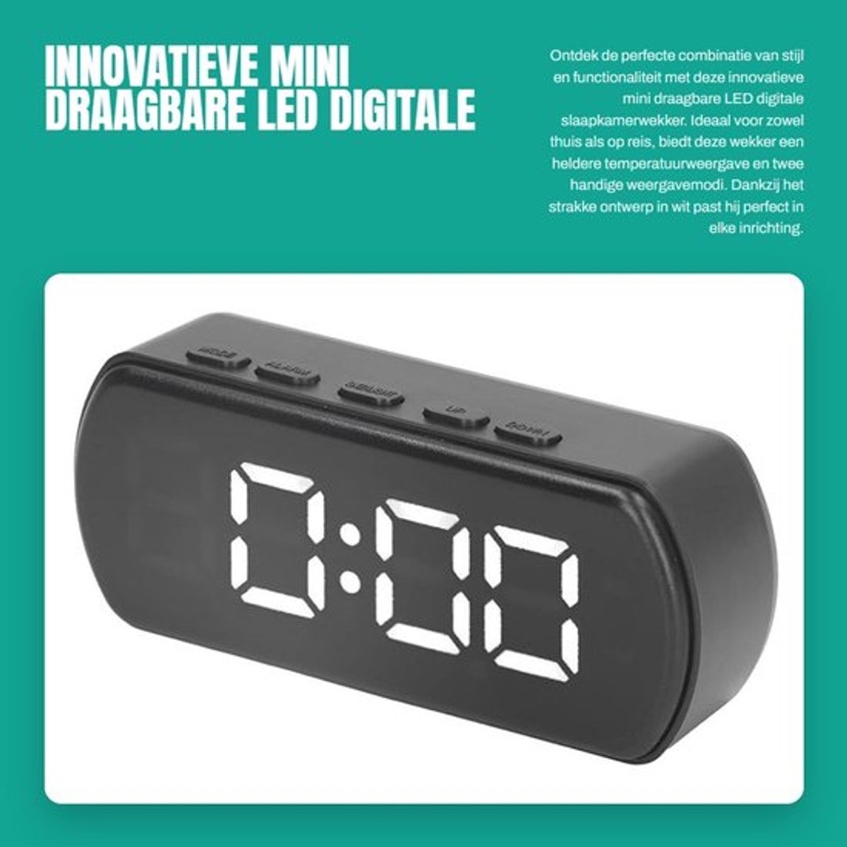 Innovatieve Mini Draagbare LED Digitale Slaapkamerwekker - Slimme Lichtsensor - Wit - Temperatuurweergave - Ideaal voor Thuis en Reis - C...