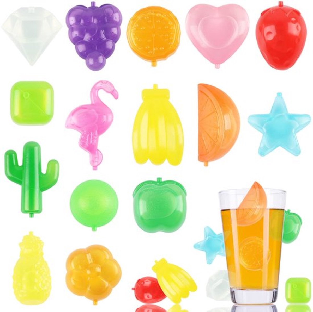 IJsblokjes 30 Stuks - Herbruikbare IJsblokjes - Fruitvorm/ Vierkant - Plastic IJsblokjes - Koel Dranken - LDPE Voedingskwaliteit - Koelblokjes