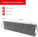Luchfilter met afmetingen 430x130x50 mm. Grijs met verticale plooien.