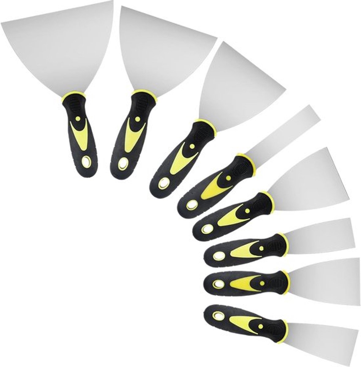 SnelShoppen - Set van 8 Plamuurmessen, RVS Schrapers en Paletmessen met Kunststof Handgreep - 1/1.5/2/2.5/3/4/5/6 Inch - Duurzaam en Comfortabel voor