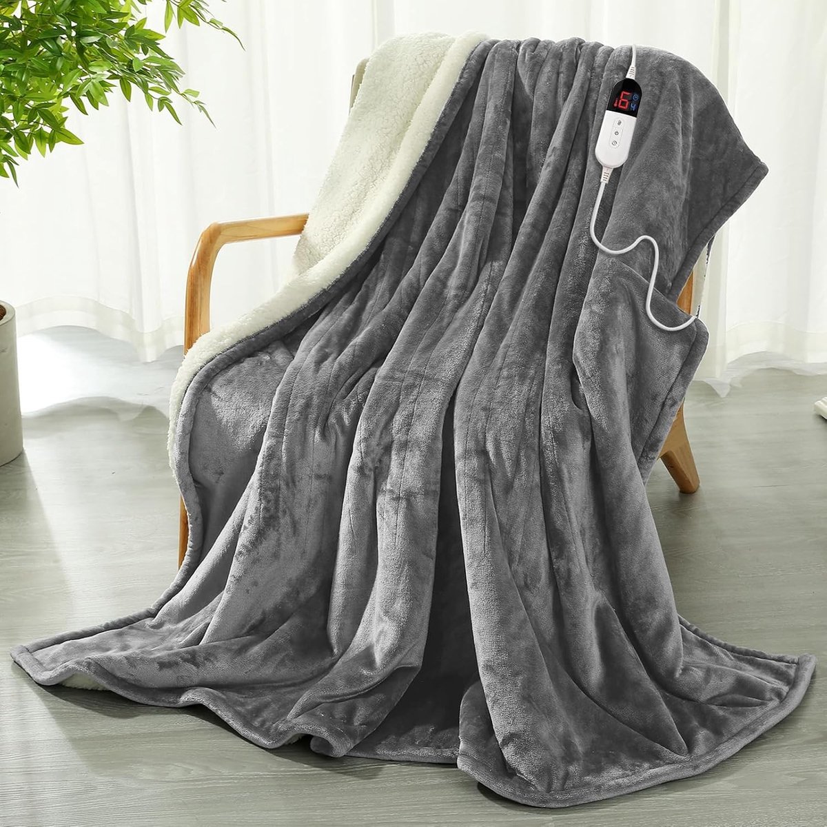 Infrarooddeken - Grijs - 130 x 180 cm - Flanel Elektrische Deken voor Bed en Bank