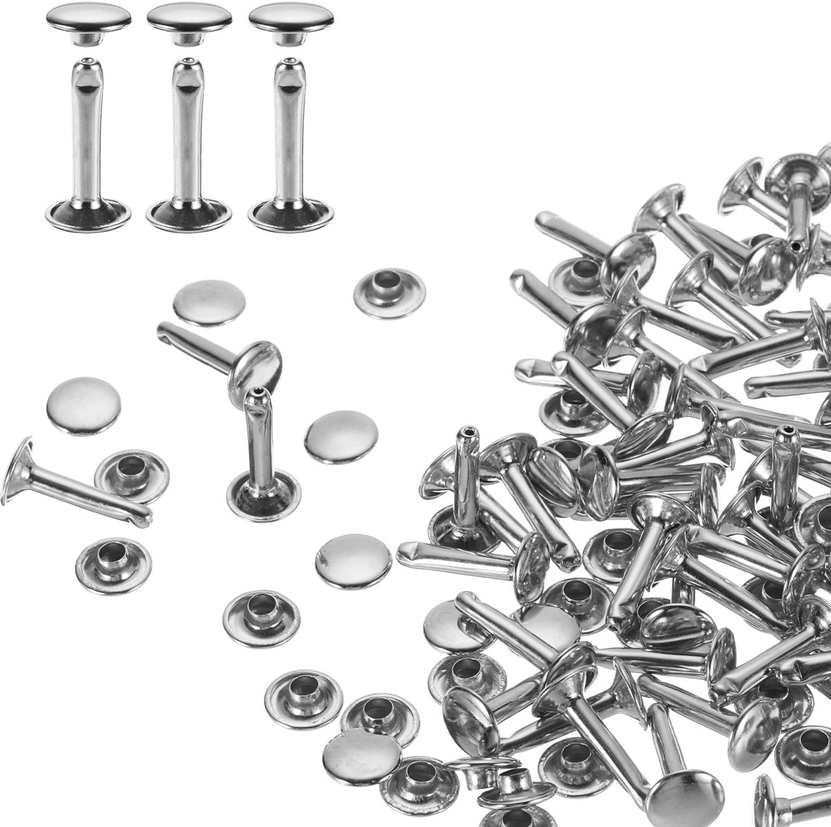 Set van 100 ronde metalen nieten 9 x 16 mm (zilver)
