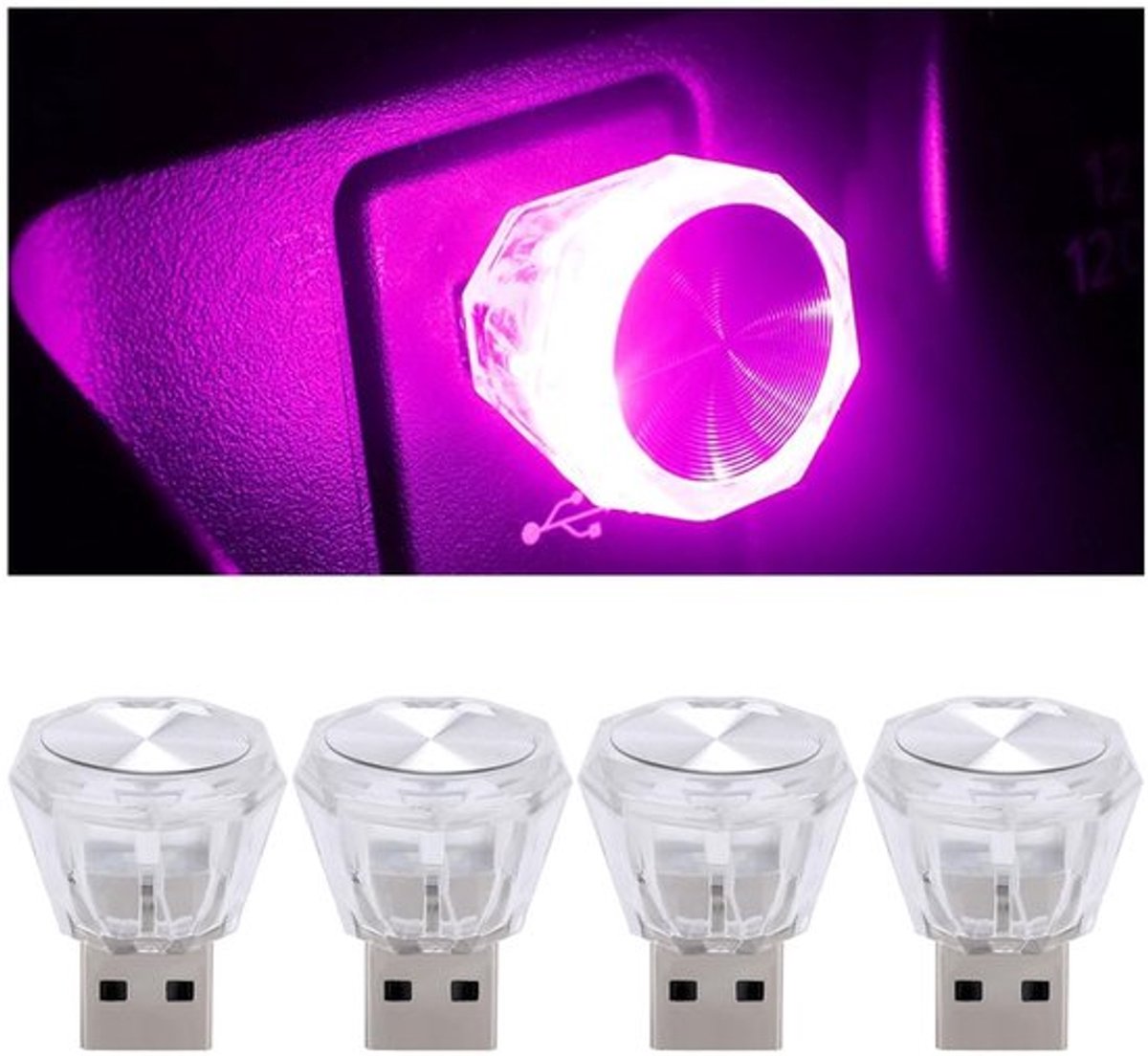 Set van 4 USB LED Auto Ambiance Lichten