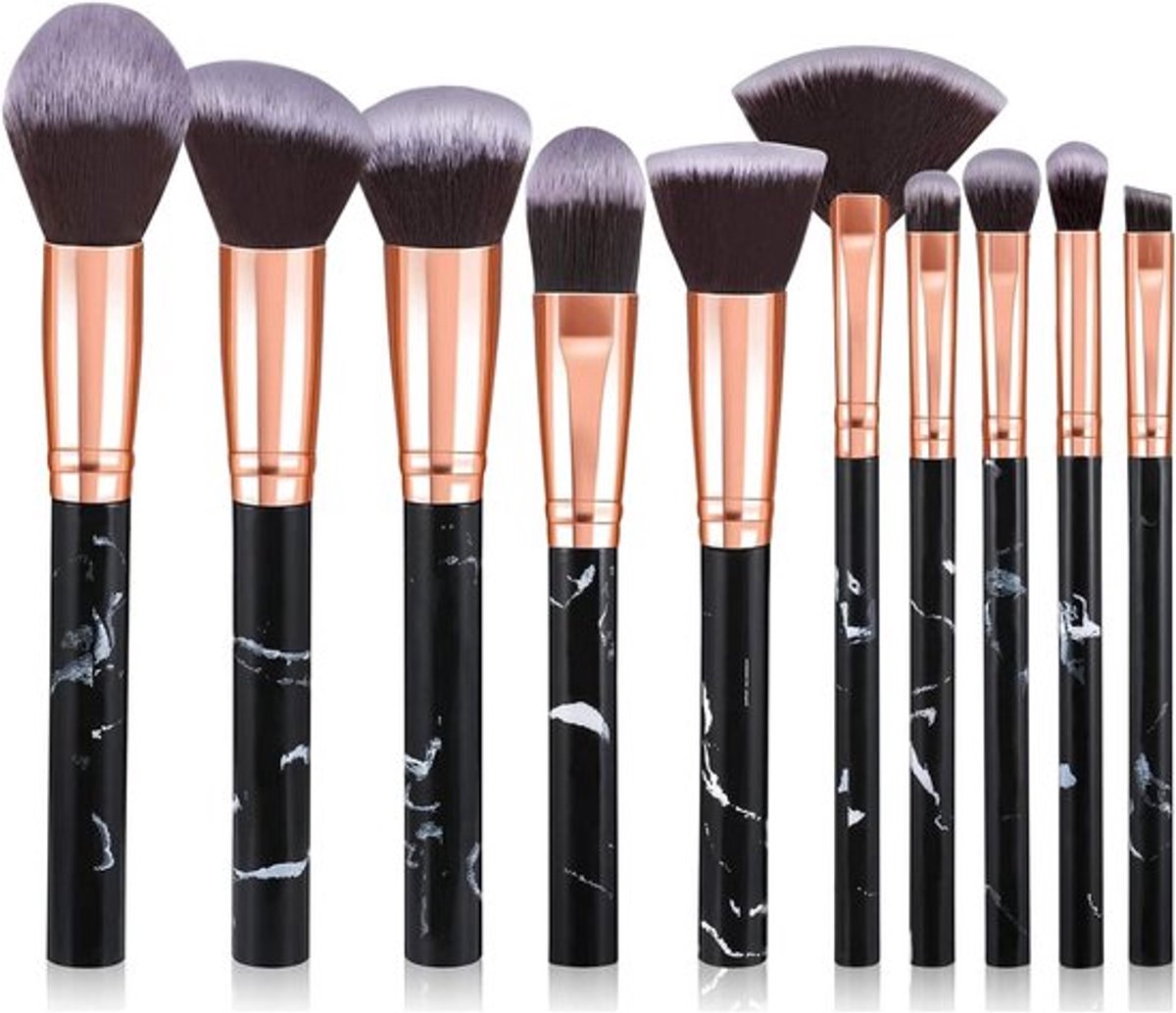 Make-up Borstels 10 Stuks - Marmer Make-up Set - Foundation/Poeder/Bush - Oogschaduw Borstels - Professionele Kwaliteit - Cadeauset