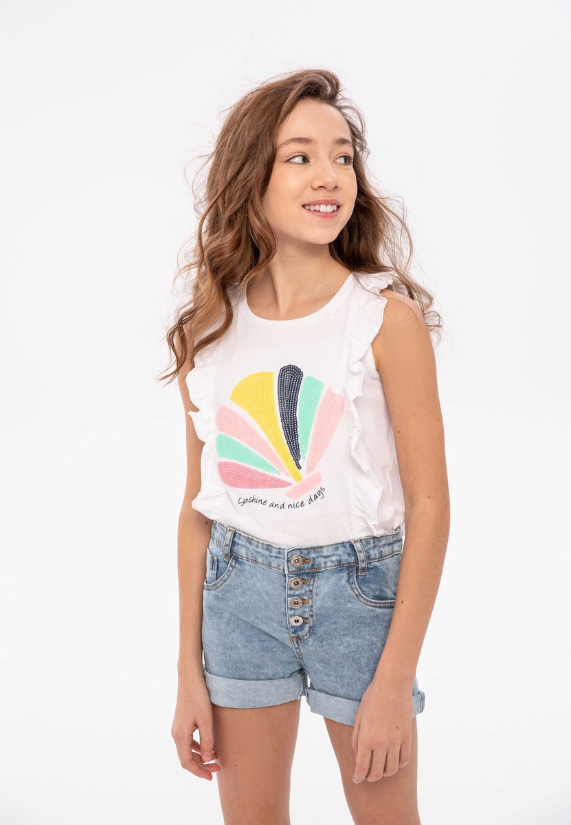 Minoti TEA10 korte broek meisjes denim - katoen - blauw