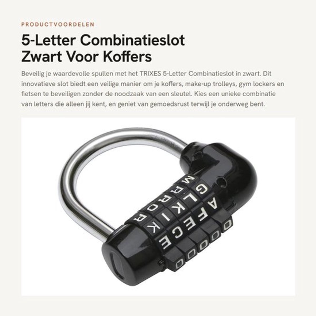 Cijferslot 5 Letters - Hangslot - Fietsslot - Kofferslot - Antislip - Verstelbare Combinatie - Combinatieslot