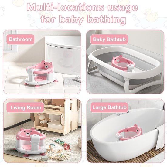 Baby badzitje - Peuter stoel - Veilig badderen - Antislip zuignappen - 40 x 38 x 35 cm - Roze — afbeelding 5