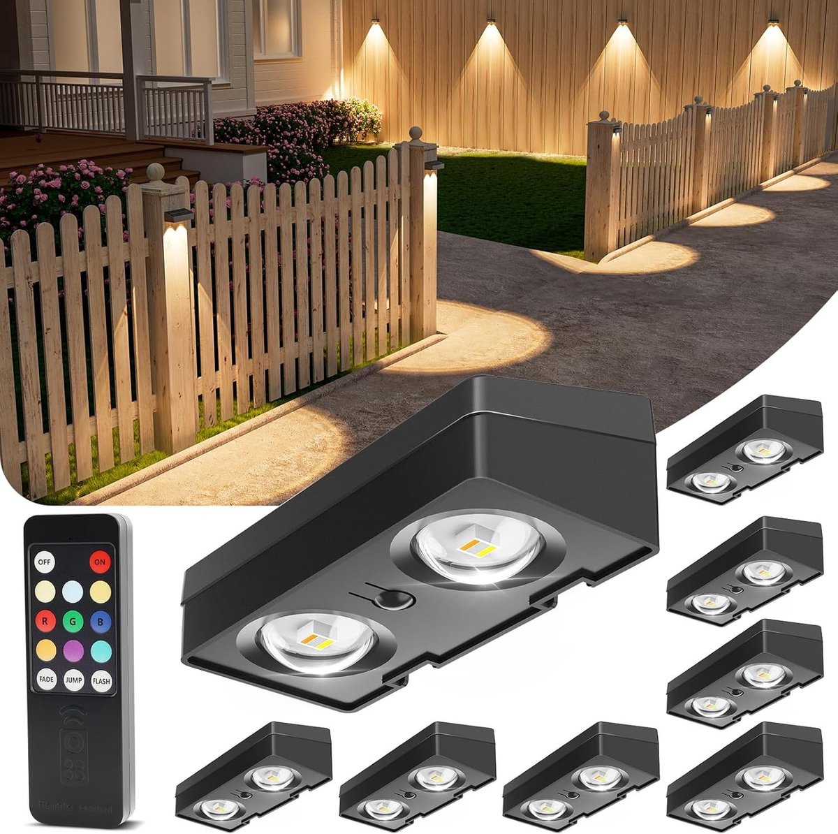 Buitenlampjes - Zwart - Set van 8 - RGB Zonne-energie Heklampen met Afstandsbediening - Voor Tuin en Terras