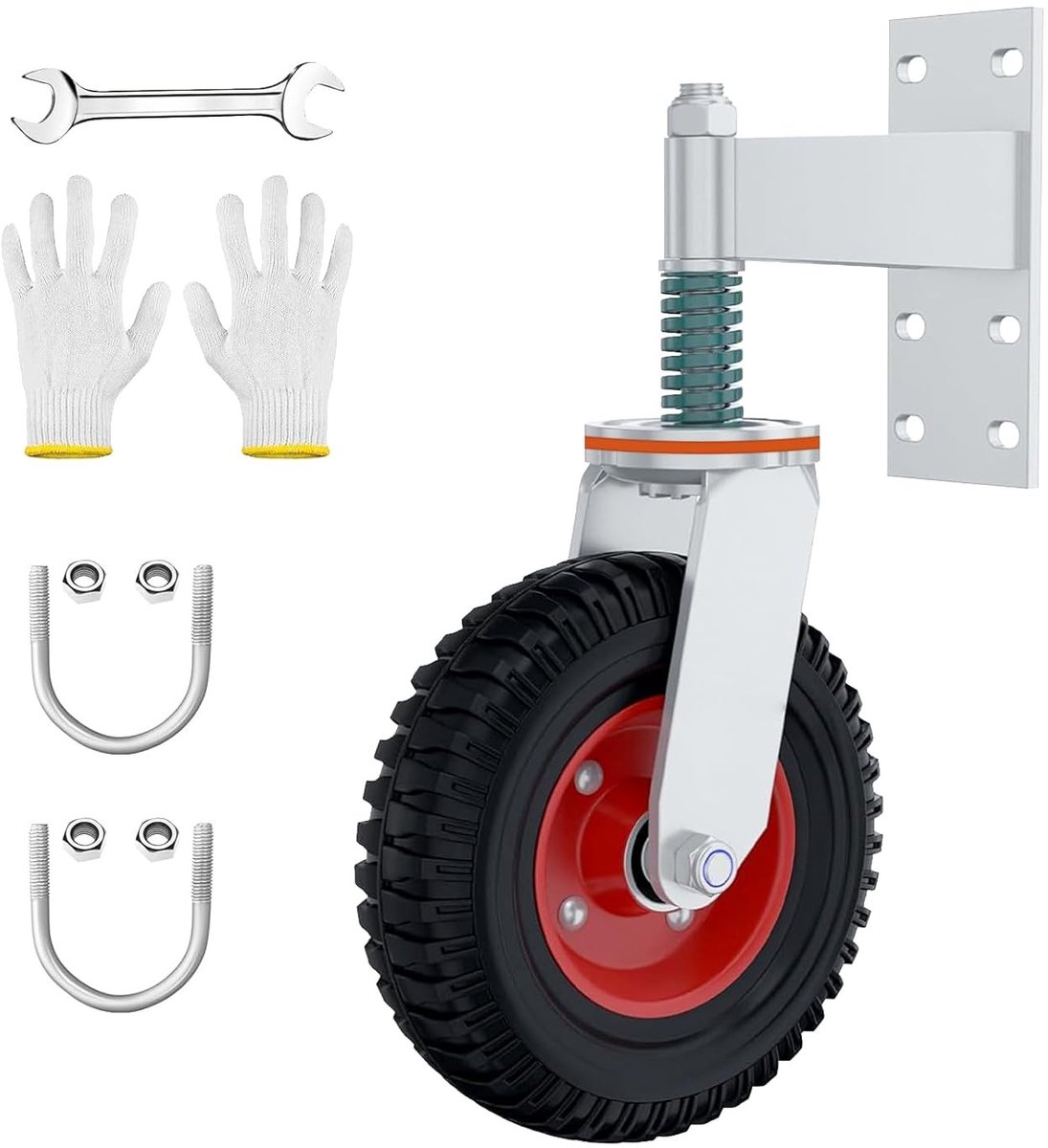 Robuuste 8-Inch Zwenkwielen met Schroeven en Vering voor Poorten en Hekken, 600 lbs Draagvermogen, Ideaal voor Metalen en Tubulaire Toepassingen