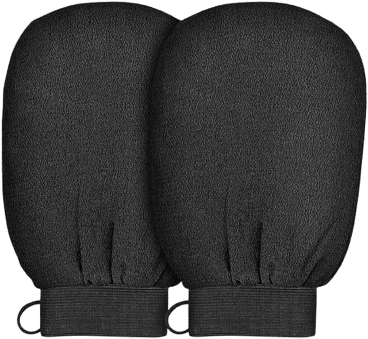 Set van 2 Exfoliatie Handschoenen voor het Lichaam, Effectieve Peeling, Dode Huid Verwijderen, Geschikt voor Gevoelige Huid, Unisex Zwart