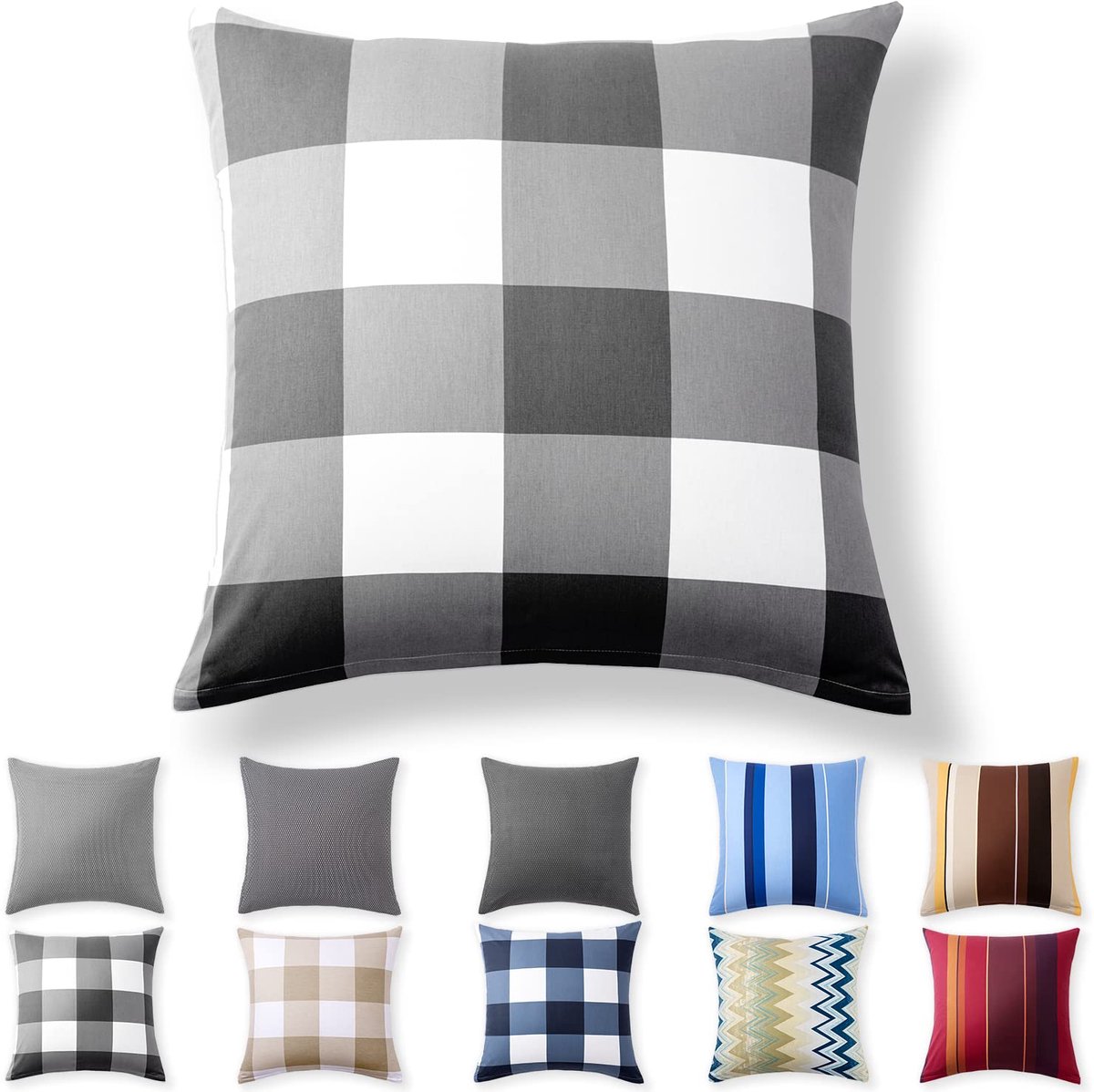 Kussenbezug 50 x 50 cm - 100% Katoen met Verborgene Rits, Anthraciet Geruit