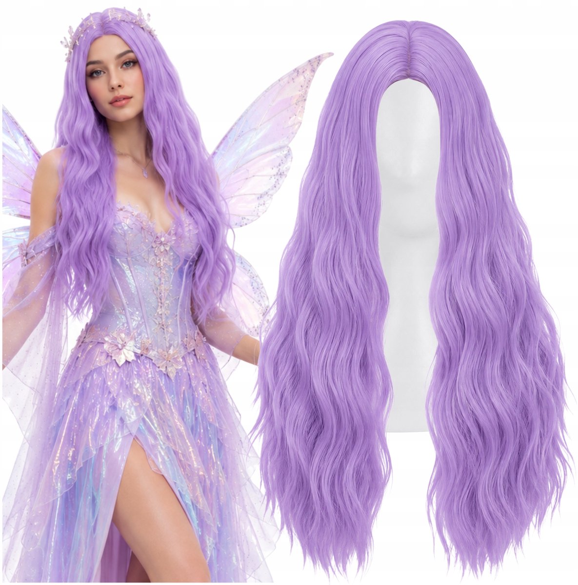 Damespruik Lang Paars Golvend Haar Synthetisch voor Cosplay & Feesten