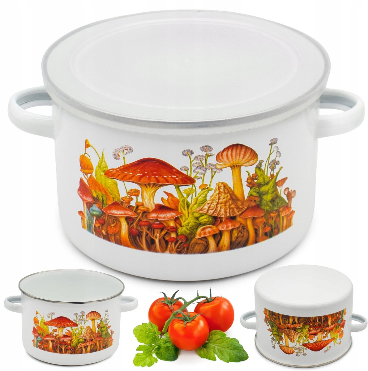 Geëmailleerde Soeppan met Deksel 2.5L - 18cm - Paddenstoelenmotief