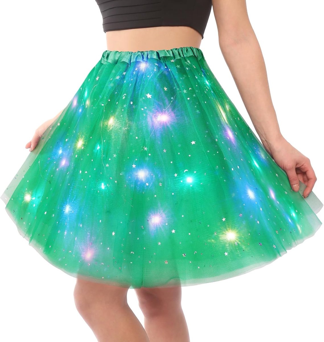Lichtgevende Tutu Rok voor Dames met Sequins en Sterren, Elastische Ballet Dans Outfit voor Feest en Halloween Party