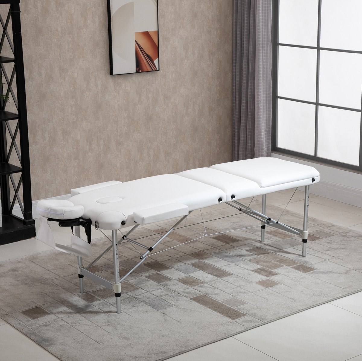 COVREO Opklapbed 215 x 60 x 61-84 cm wit, kunstleer en metaal, massagebed