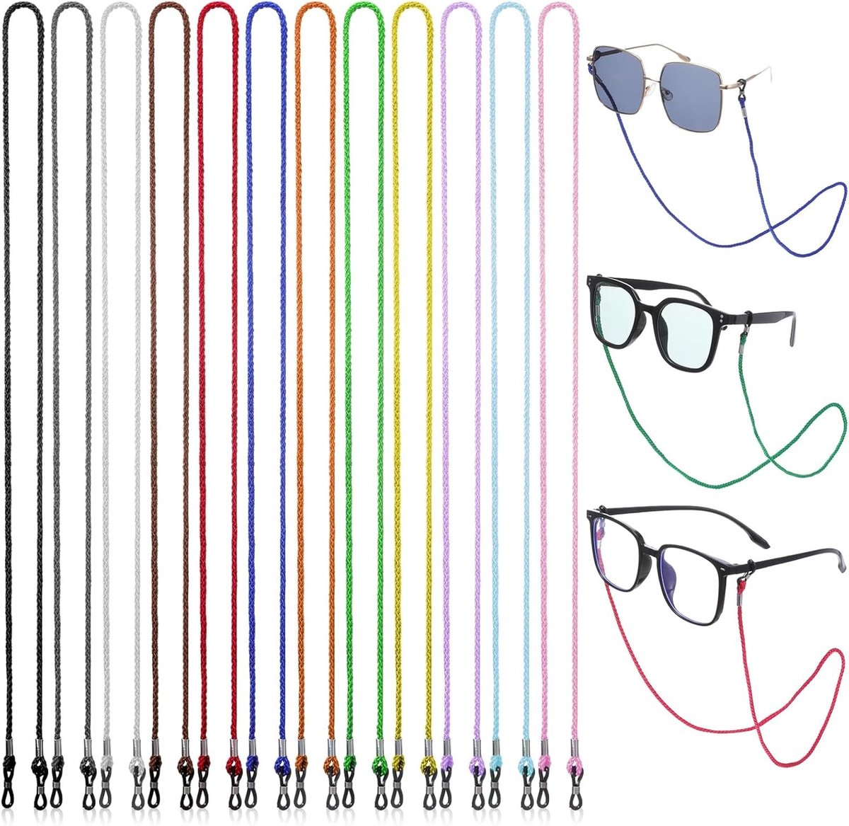 12PCS Gevlochten Brilhouders voor Rond de Hals | Stijlvolle Brilstraps, Elegante Lanyards en Nylon Brilhouders voor Zonnebrillen en Lezen