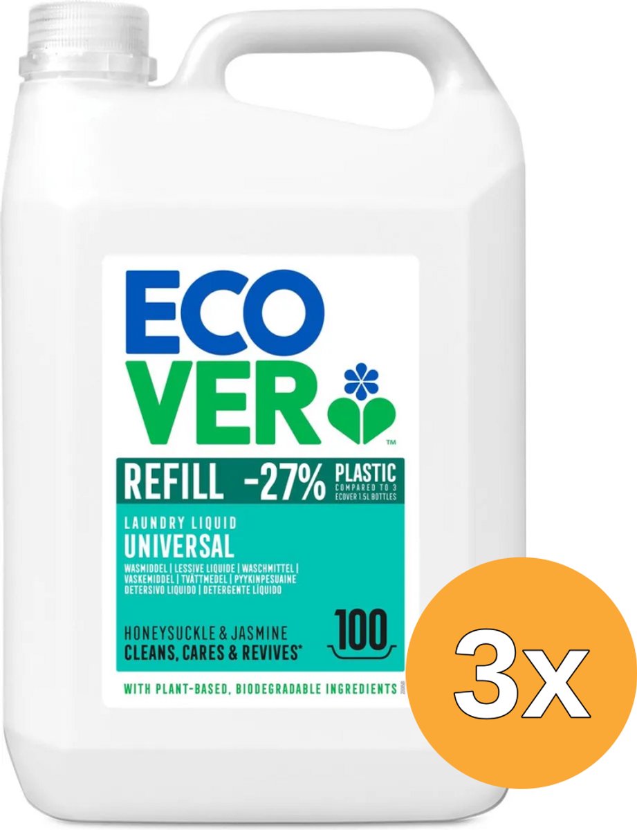 3x Ecover Wasmiddel Vloeibaar Uni Refill (5000 ml)