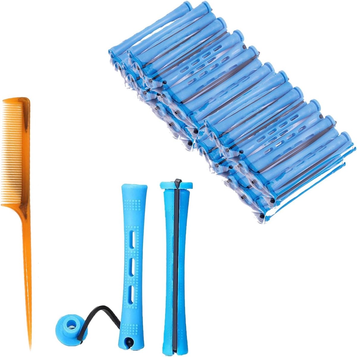 Set van 60 Kleine Permanentrollers, Plastic Krulijzers van 1 cm met Kam, Ideaal voor Korte Haarstijlen en Natuurlijke Krullen