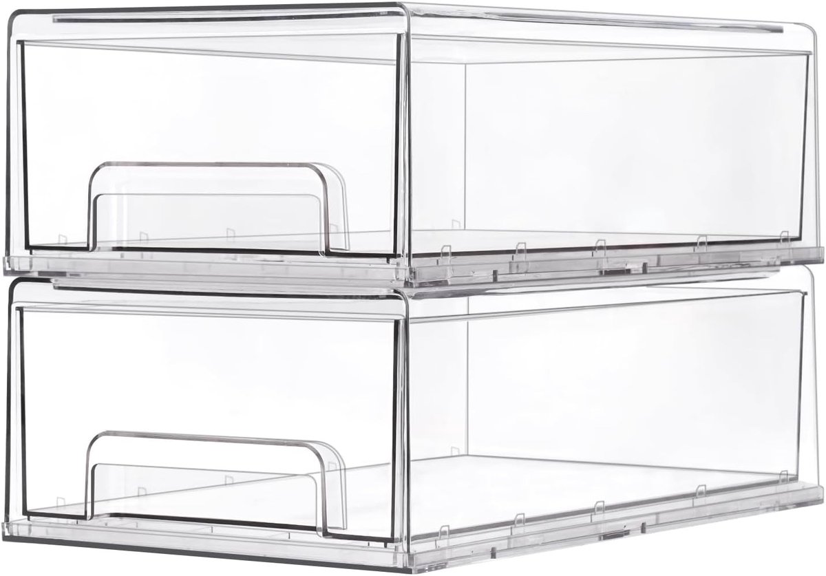 Grote Acryl Make-up Organizer, 33.5 x 20.5 x 11 cm, Set van 2 voor Sieraden en Toilettasjes