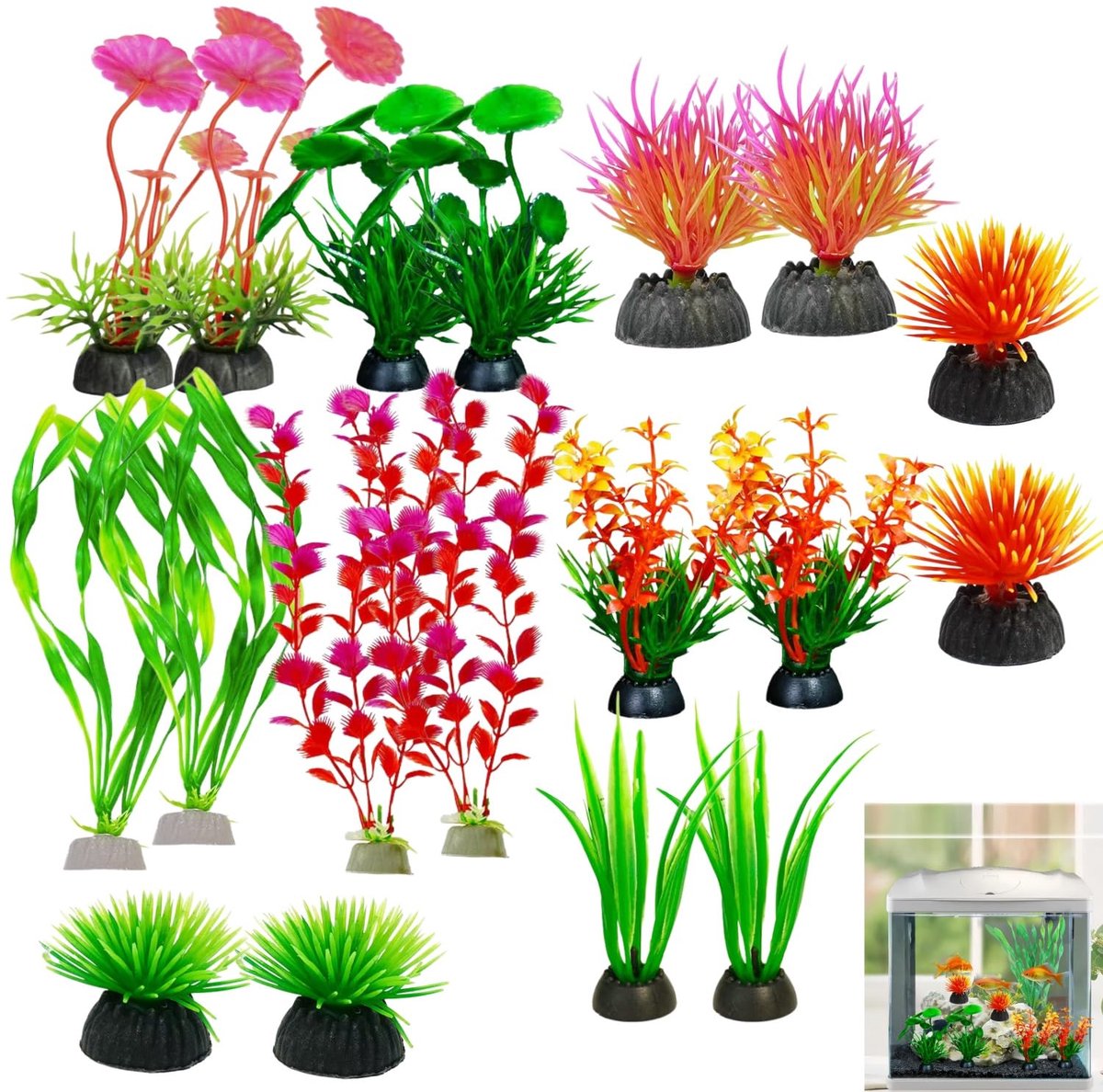 Aquariumdecoraties planten 18 stuks - kunstmatige waterplanten - kleurrijk zeewier - voor een levendig aquarium - ShopVlot