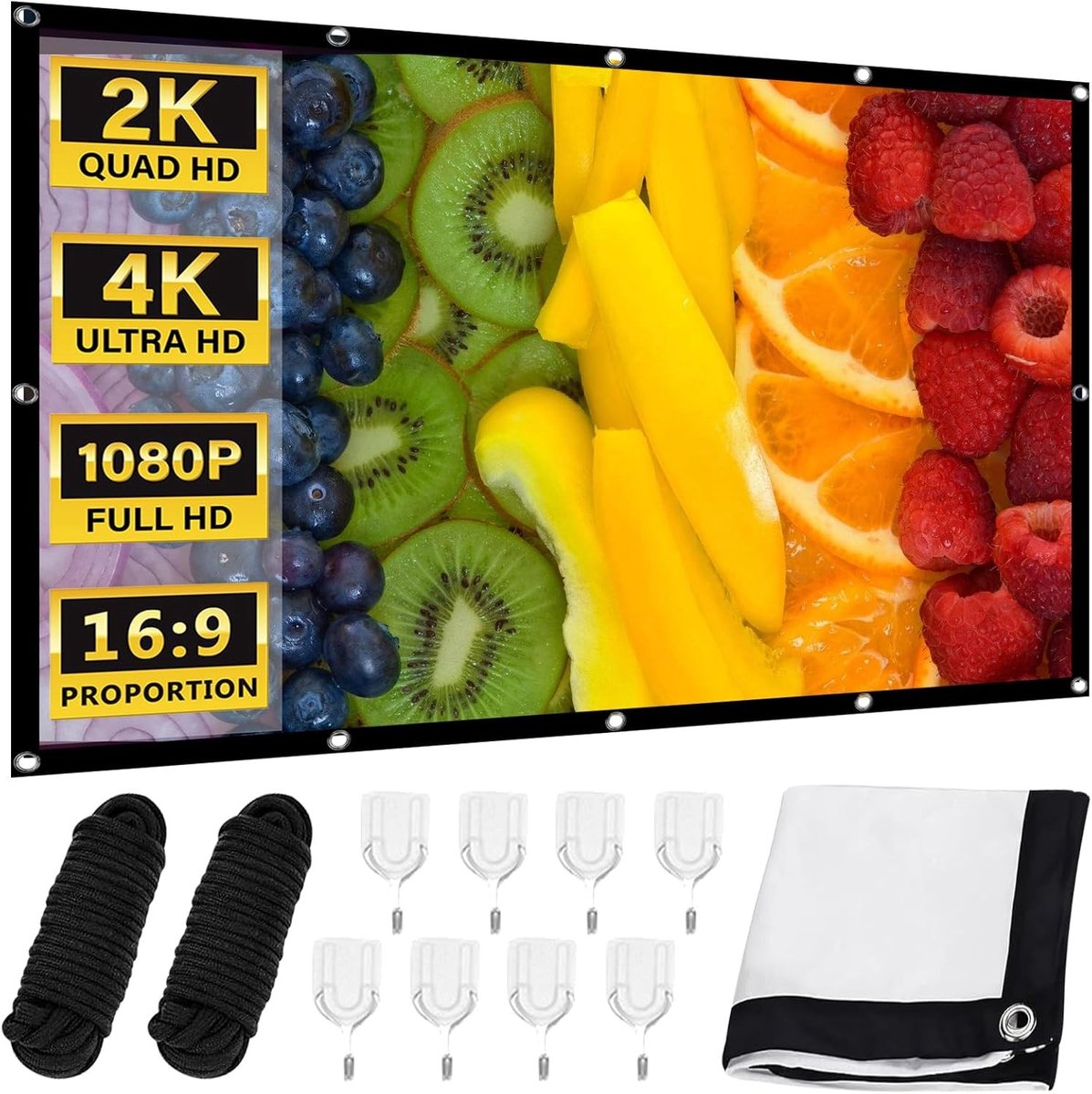 HD Projectiescherm 100" 16:9 - Draagbaar Vouwscherm voor Muurmontage, Ideaal voor Thuisbioscoop en Presentaties