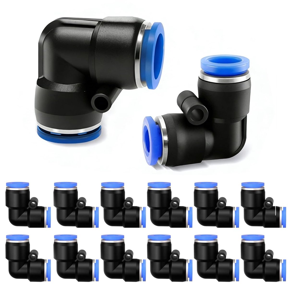 Pneumatische hoekstekker 6mm - 90° push-in fitting - kunststof & roestvrij staal - luchtverbinding voor PU/Nylon slang - ShopVlot